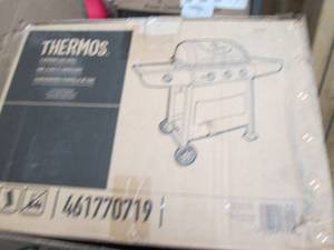 lot 50 image: thermos 3-burner gas grill open box...