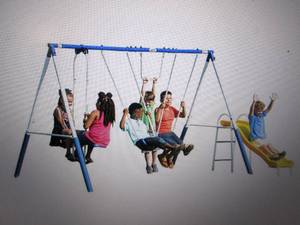 lot 100 image: play all day swing set open box nee...