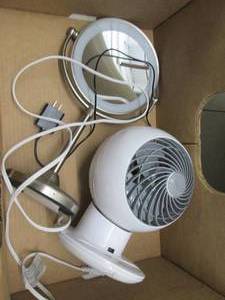 lot 188 image: box of mirrors , fan, blow dryer an...