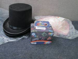 lot 116 image: 3 Black Top Hats , 2 Pink Print Cow...