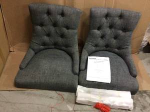 lot 6 image: StyleWell Bakerford Ebony Wood Upholstered Dining Chair with Charcoal Seat (Set of 2) (21.85 in. W x 36.22 in. H) Customer Returns See Pictures