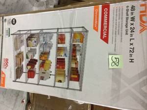 lot 58 image: HDX Silver 6-Tier Heavy Duty Metal Wire Shelving Unit (48 in. W x 72 in. H x 24 in. D) Customer Returns See Pictures