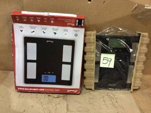 lot 59 image: Digital Glass Body Fat, Water and Muscle Mass Scale Customer Returns See Pictures