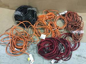 lot 63 image: MIX LOT OF 50 ft. 143 Extension Cord in Orange, Red, Blk. Customer Returns See Pictures