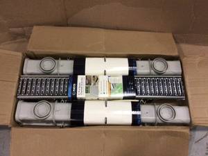 lot 68 image: NDS 5 in. Pro Channel Drain Kit 5-12 in. x 39-38 in. Deep Channel, Galv. Steel Grates, End CapsOutlet (3-Pack9.8 ft) Customer Returns See Pictures