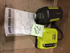 lot 72 image: RYOBI 40V Lithium-Ion 6.0 Ah High Capacity Battery and Rapid Charger Kit Customer Returns See Pictures
