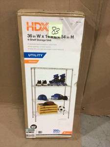 lot 83 image: HDX Chrome 4-Tier Metal Wire Shelving Unit (36 in. W x 54 in. H x 14 in. D) Customer Returns See Pictures