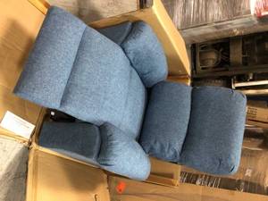 lot 110 image: Kearney Traditional Navy Blue Tweed Fabric Glider Recliner with Pillow Top Arms by Noble House