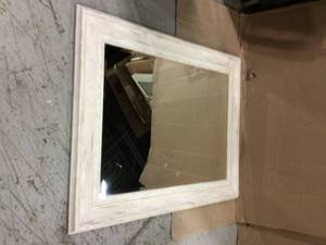 Medium Rectangle White Beveled Glass Contemporary Mirror (40 in. H x 32 in. W) Customer Returns See Pictures&nbsp