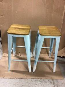 StyleWell Finwick Seafoam Blue Metal Backless Bar Stool with Wood Seats (Set of 2) (16.93 in. W x 29.53 in. H) Customer Returns See Pictures&nbsp