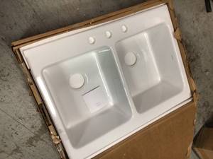 Josephine Quick-Fit Drop-in Farmhouse Fireclay 33.85 in. 3-Hole Double Bowl Kitchen Sink in Crisp White by SINKOLOGY