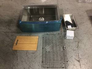All-in-One Apron-Front Farmhouse Stainless Steel 30 in. Single Bowl Workstation Sink with Accessory Kit by Glacier Bay