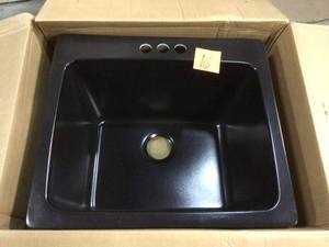 Mont Blanc Wakefield Dual Mount Natural Stone Composite 25 in. 3-Hole Single Bowl Utility Sink in Black Customer Returns See Pictures&nbsp
