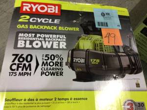 RYOBI 175 MPH 760 CFM 38cc Gas Backpack Leaf Blower Customer Returns See Pictures&nbsp
