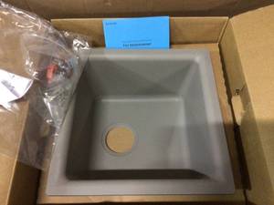 Quartz Classic Greige Quartz 15.75 in. Single Bowl Drop-InUndermount Kitchen Sink&nbsp&nbspCustomer Returns See Pictures&nbsp