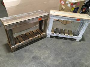 lot 16 image: Lot of 2 - 36 in. Natural Standard Rectangle Wood Console Table with Storage see pictures