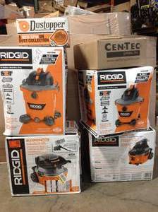lot 7 image: Pallet with assorted Ridgid Shop Vacs various models and conditions see pictures