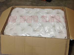 lot 9 image: Furniture of America Lilt Transitional Flannelette Tufted Ottoman - Beige see pictures