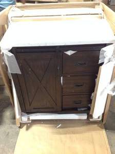 lot 13 image: HOME DECORATORS Hawkley 30 in. W x 21 in. D Vanity in Java with Ceramic Vanity Top in White with White Basin see pictures