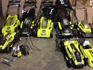 lot 39 image: Lot of assorted Cordless  Ryobi  Lawnmowers only 1 Battery included see pictures