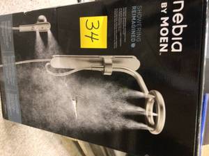 lot 34 image: Moen Nebia 1-Spray 8 in. Dual Shower Head and Handheld Shower Head with Magnetic Dock in Spot Resist Brushed Nickel see pictures