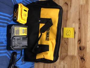 lot 53 image: Dewalt 20-Volt MAX XR Premium Lithium-Ion 5.0Ah Battery Pack, Charger & Kit Bag not used see pictures