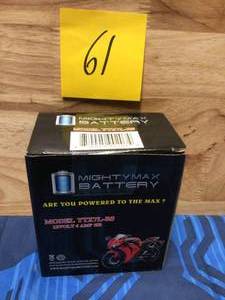 lot 61 image: MightyMax 12 volt Battery 6 amp hr YTX7L-BS New