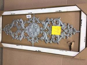 lot 99 image: Grey Scroll Metal Panel Wall Decor by Stratton Home Decor Has a scratch