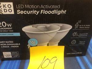 lot 109 image: 120-Watt Equivalent PAR38 LED Motion Sensor Flood Light Bulb Daylight (2-Pack) by KODO