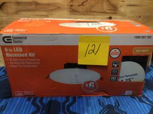 lot 121 image: 6 in. White Flush Round Wet Rated LED Integrated Recessed Lighting Kit (6-Pack) by Commercial Electric