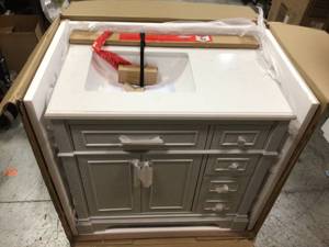 lot 209 image: Melpark 36 in. W x 22 in. D Bath Vanity in Dove Grey with Cultured Marble Vanity Top in White with White Sink by Home Decorators Collection