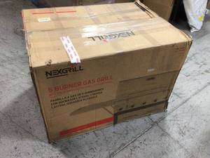 lot 210 image: 5-Burner Propane Gas Grill in Stainless Steel with Side Burner and Foldable Side Shelf by Nexgrill