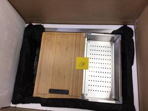 lot 134 image: All-in-One Undermount Stainless Steel 27 in. Single Bowl Kitchen Workstation Sink with Faucet and Accessories Kit by Glacier Bay