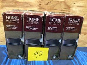 lot 140 image: Lot of 4 Greeleyville 2-Light Sand Black Outdoor Integrated LED Wall Lantern Sconce with Etched Glass by Home Decorators Collection