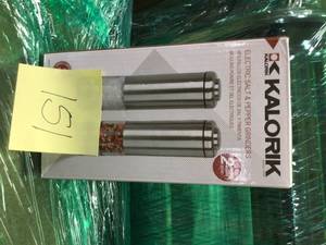 lot 151 image: Stainless Steel Electric Salt and Pepper Grinder Set by KALORIK