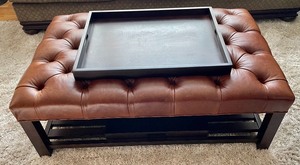 lot 8 image: Leather Ottoman with Serving Trays by Arhaus