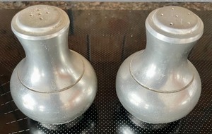 lot 103 image: Pewter Salt & Pepper Set and Candle Holders