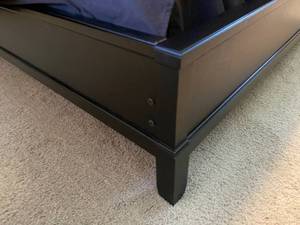 lot 67 image: Queen Size Wooden Bed with Decorative Padded Headboard