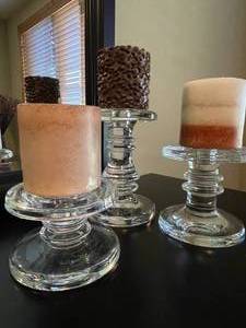lot 72 image: 3 Glass Candle Holders With New Candles