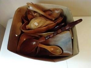 Box Full of Wooden Dishes