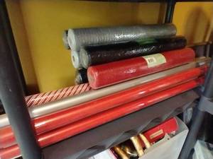 Shelf of Wrapping Paper & Holiday Mesh