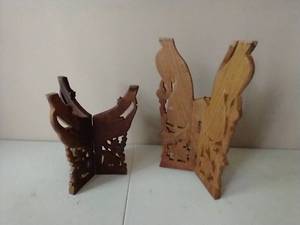 2 Hand-Carved Wooden Fold Out Bowl Bases