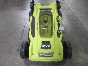 lot 56 image: Ryobi 20 in. 40-Volt Brushless Lithium-Ion Cordless Battery Walk Behind Push Lawn Mower RY401011BTLVNM