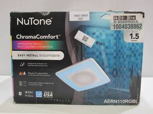 lot 329 image: NuTone ChromaComfort 110 CFM Ceiling Bathroom Exhaust Fan w Customizable Multi-Color LEDs and Smart Phone App