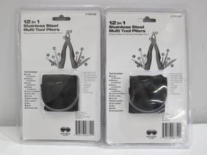 lot 337 image: Lot of 2 Steel Grip 12-in-1 Stainless Steel Multi Tools with Pliers