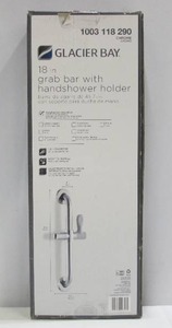 lot 340 image: Glacier Bay 18 in. x 1-14 in. Concealed Screw ADA Compliant Grab Bar with Adjustable Hand Shower Holder in Chrome