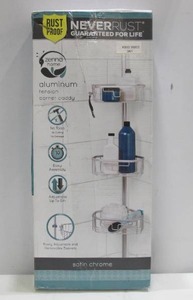 lot 341 image: Zenna Home NeverRust Aluminum Tension Corner Shower Caddy in Satin Chrome
