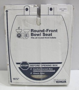 lot 348 image: Kohler Cachet Quiet-Close Round Closed Front Toilet Seat with Grip-Tight Bumpers in White