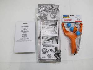lot 382 image: 3 Toy Lot - Baseball Bat, Slingshot, and Table Tennis Set