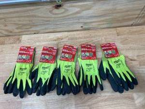 lot 33 image: MILWAUKEE Lot of 5-  X-Large High Visibility Level 4 Cut Resistant Polyurethane Dipped Work Gloves